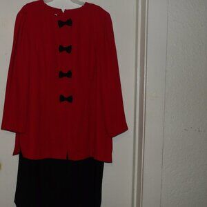 Leslie Fay Red Bow Bodice Red/Black Dress Sz 18W